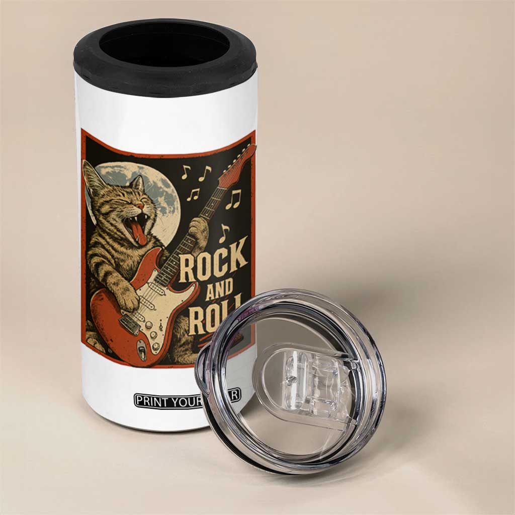 Funny Rock And Roll 4 in 1 Can Cooler Tumbler Cat Playing Electric Guitar Music Lover TS12 Print Your Wear