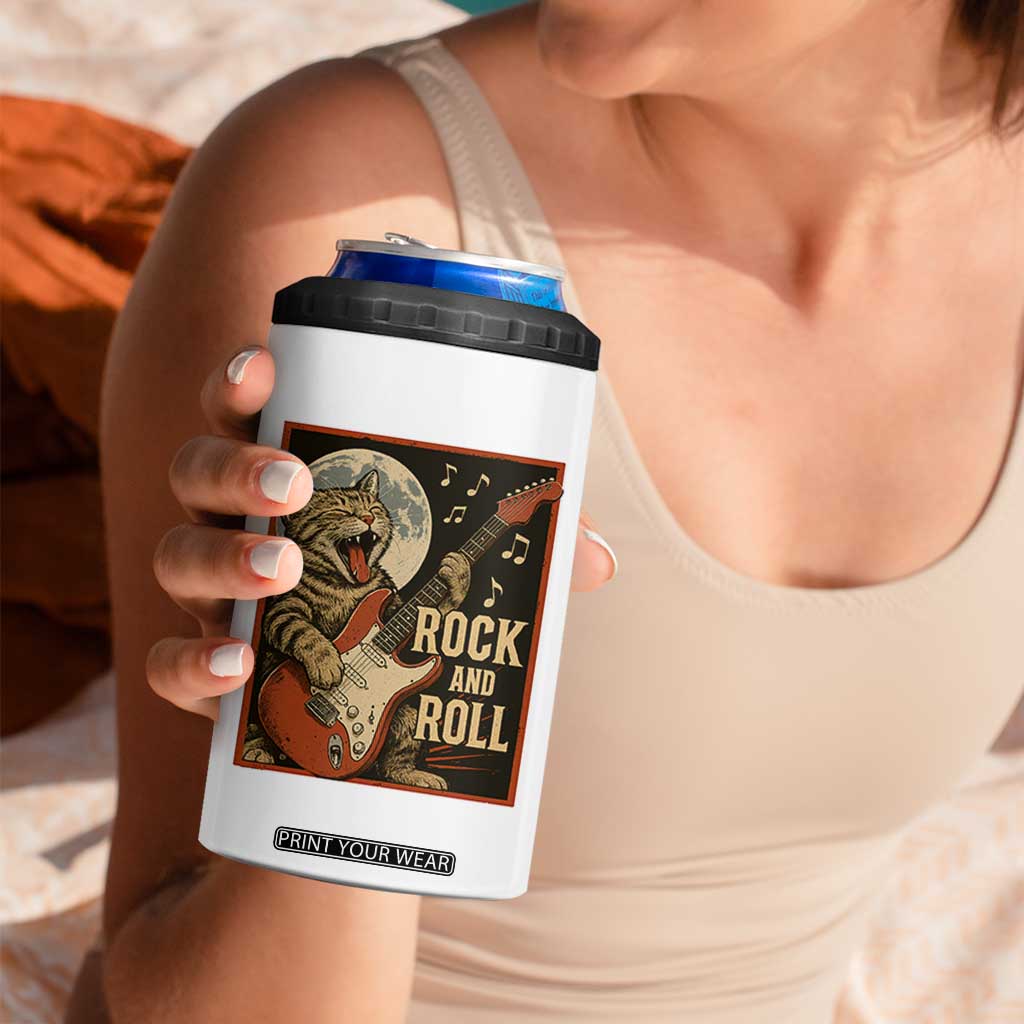 Funny Rock And Roll 4 in 1 Can Cooler Tumbler Cat Playing Electric Guitar Music Lover TS12 Print Your Wear