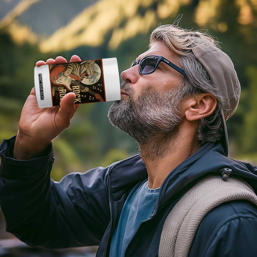 Funny Rock And Roll 4 in 1 Can Cooler Tumbler Cat Playing Electric Guitar Music Lover TS12 Print Your Wear