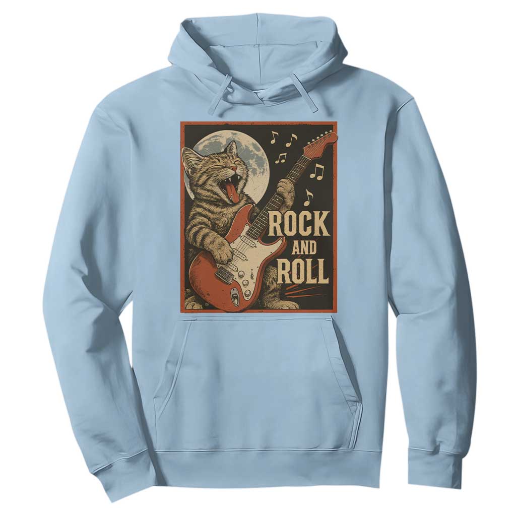 Funny Rock And Roll Hoodie Cat Playing Electric Guitar Music Lover TS12 Light Blue Print Your Wear