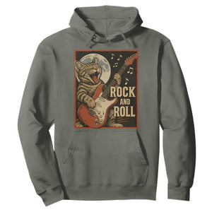 Funny Rock And Roll Hoodie Cat Playing Electric Guitar Music Lover TS12 Military Green Print Your Wear