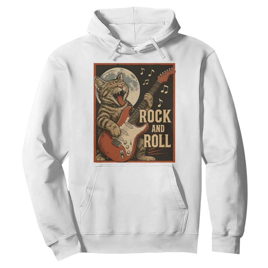 Funny Rock And Roll Hoodie Cat Playing Electric Guitar Music Lover TS12 White Print Your Wear
