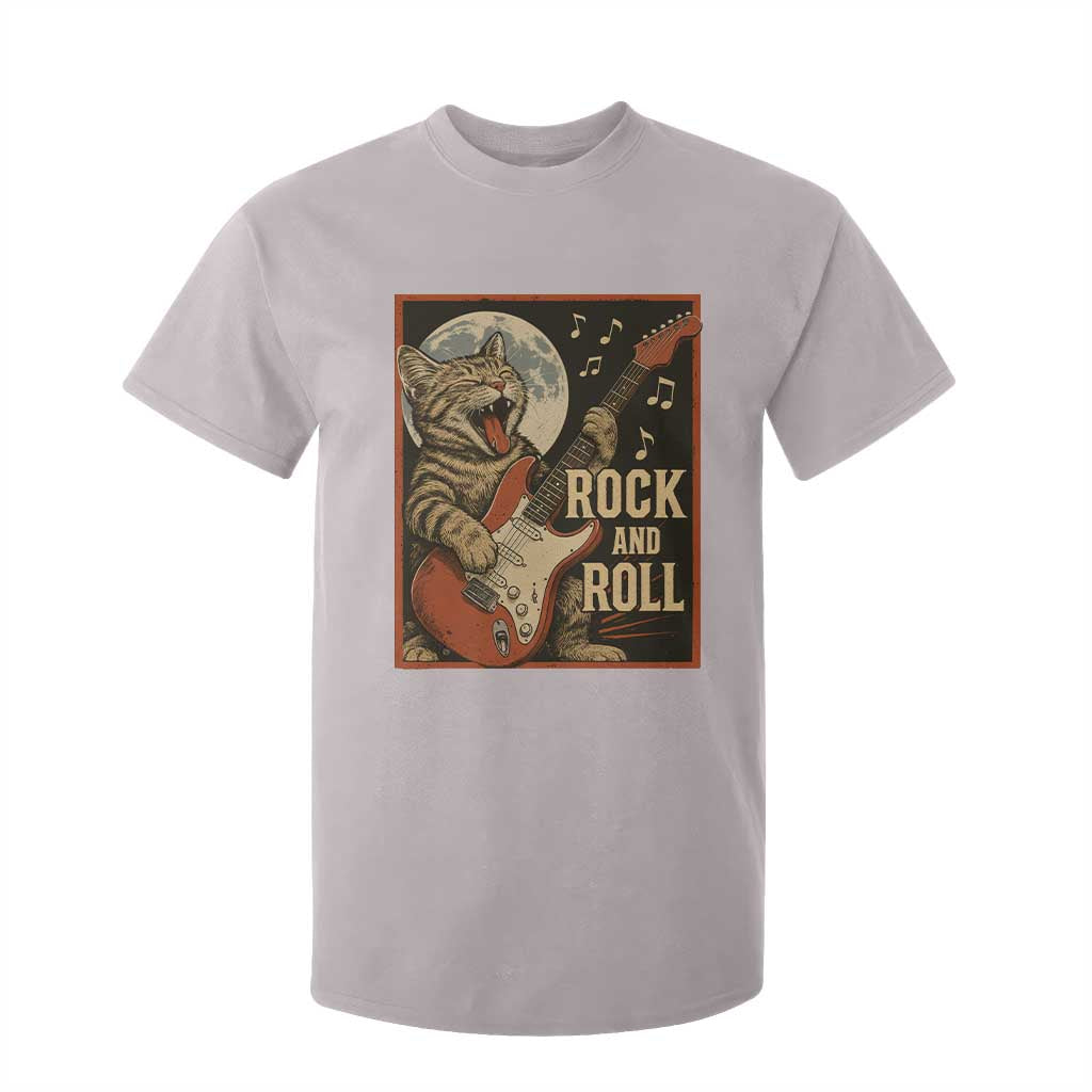 Funny Rock And Roll T Shirt For Kid Cat Playing Electric Guitar Music Lover TS12 Ice Gray Print Your Wear