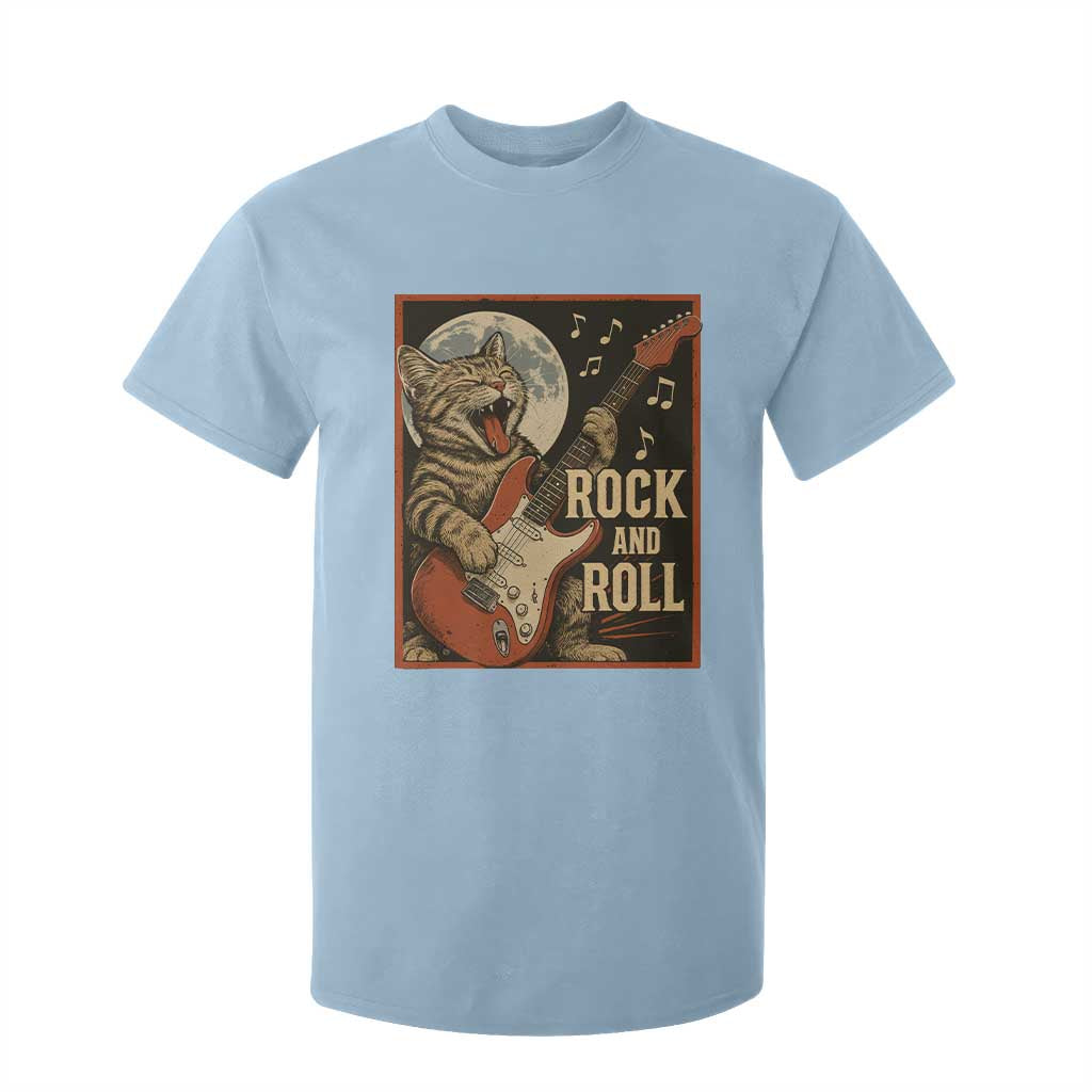 Funny Rock And Roll T Shirt For Kid Cat Playing Electric Guitar Music Lover TS12 Light Blue Print Your Wear