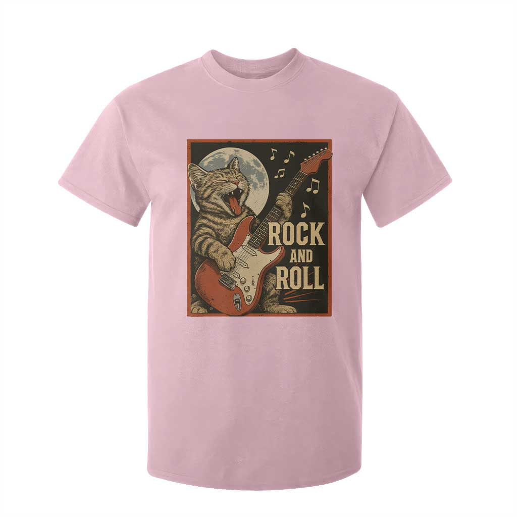 Funny Rock And Roll T Shirt For Kid Cat Playing Electric Guitar Music Lover TS12 Light Pink Print Your Wear