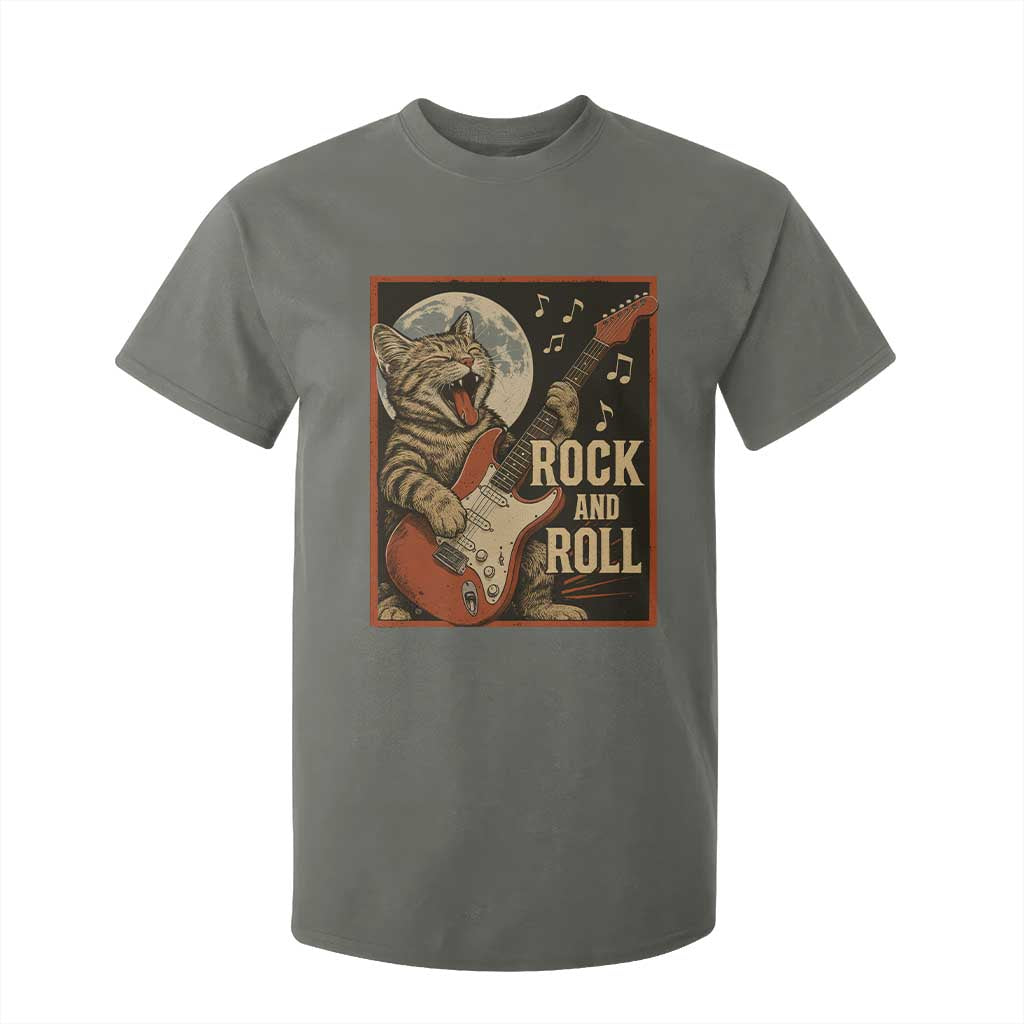 Funny Rock And Roll T Shirt For Kid Cat Playing Electric Guitar Music Lover TS12 Military Green Print Your Wear