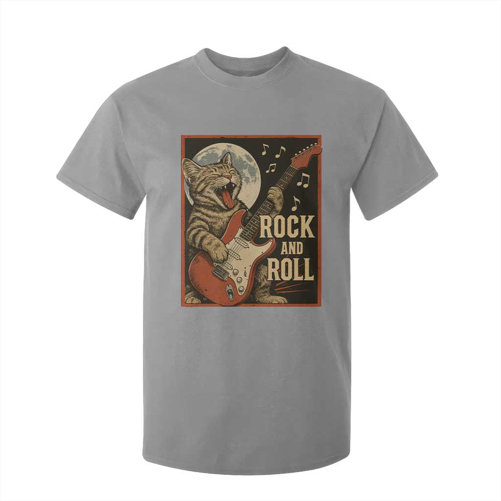 Funny Rock And Roll T Shirt For Kid Cat Playing Electric Guitar Music Lover TS12 Sport Gray Print Your Wear
