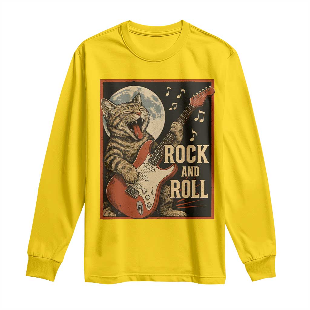 Funny Rock And Roll Long Sleeve Shirt Cat Playing Electric Guitar Music Lover TS12 Daisy Print Your Wear