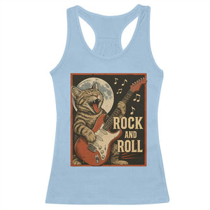 Funny Rock And Roll Racerback Tank Top Cat Playing Electric Guitar Music Lover TS12 Light Blue Print Your Wear