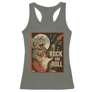 Funny Rock And Roll Racerback Tank Top Cat Playing Electric Guitar Music Lover TS12 Military Green Print Your Wear