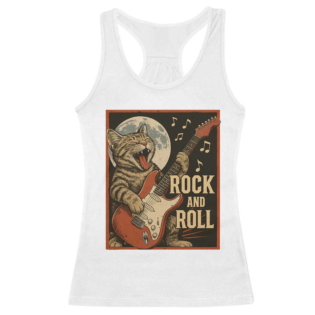 Funny Rock And Roll Racerback Tank Top Cat Playing Electric Guitar Music Lover TS12 White Print Your Wear