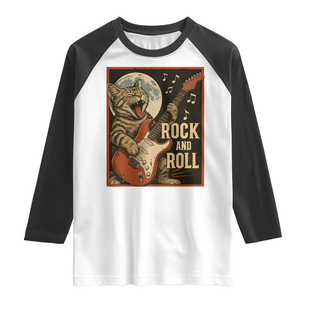 Funny Rock And Roll Raglan Shirt Cat Playing Electric Guitar Music Lover TS12 White Black Print Your Wear