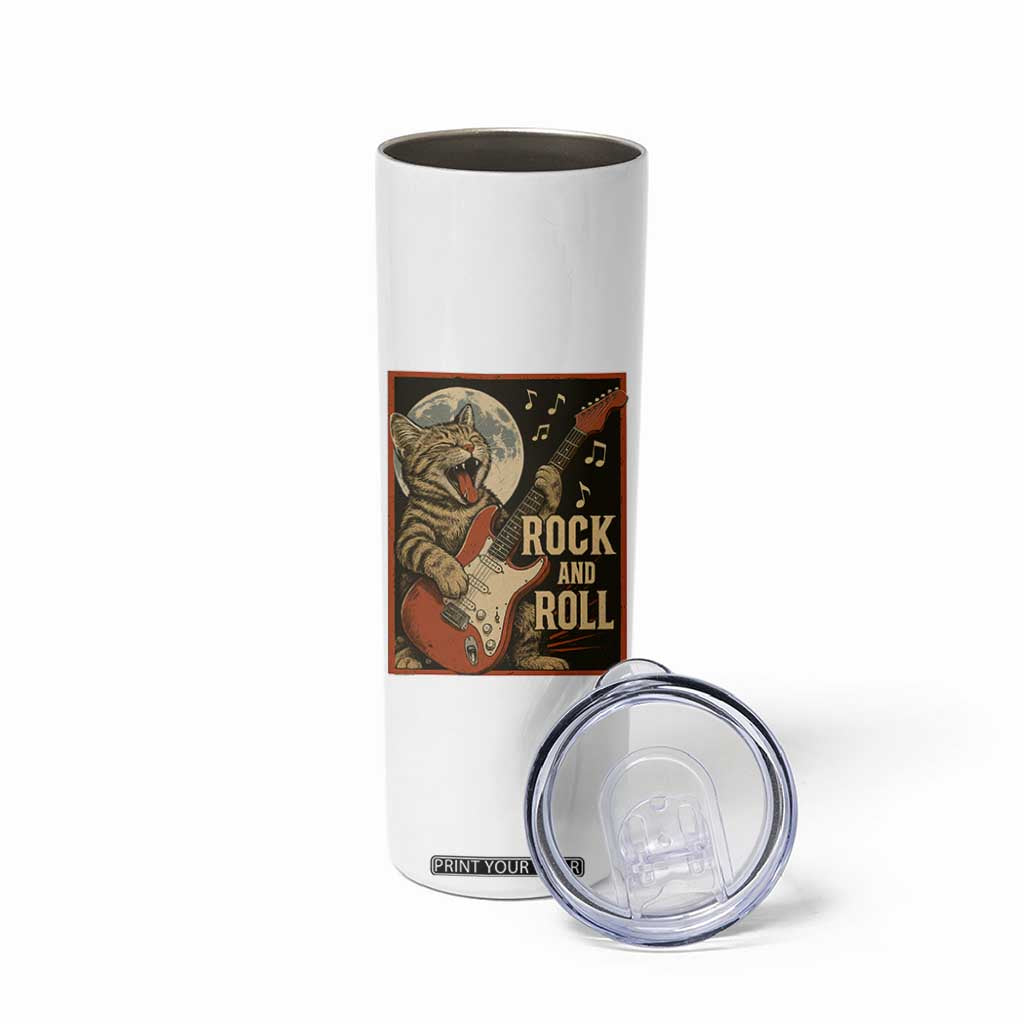 Funny Rock And Roll Skinny Tumbler Cat Playing Electric Guitar Music Lover TS12 Print Your Wear