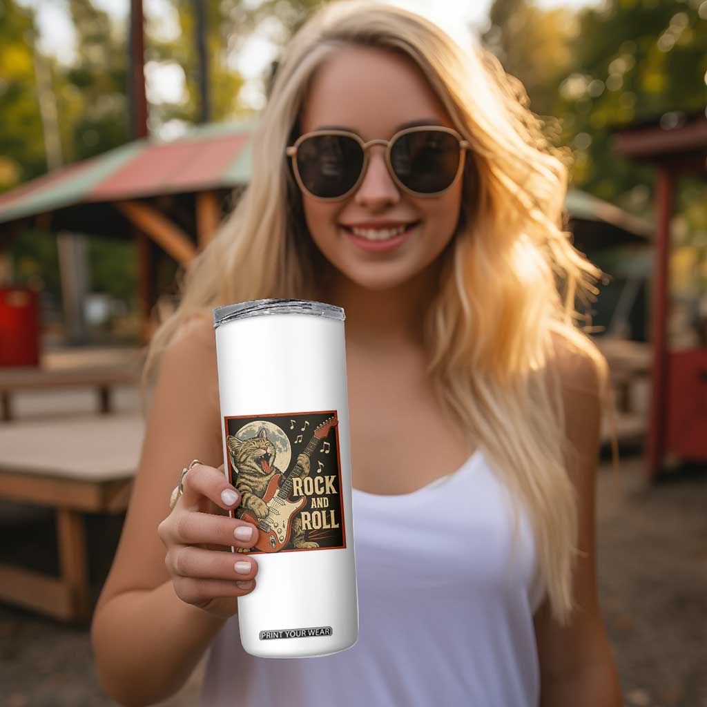 Funny Rock And Roll Skinny Tumbler Cat Playing Electric Guitar Music Lover TS12 Print Your Wear