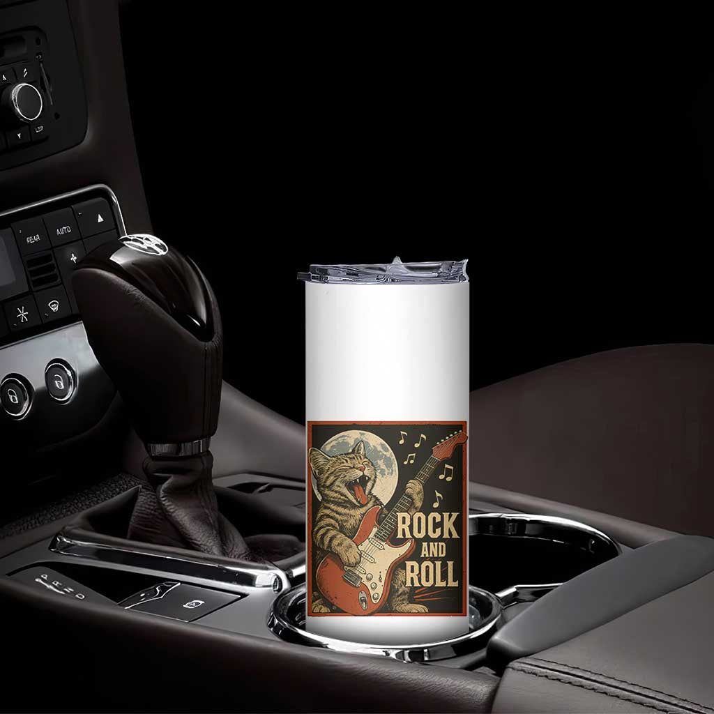 Funny Rock And Roll Skinny Tumbler Cat Playing Electric Guitar Music Lover TS12 Print Your Wear