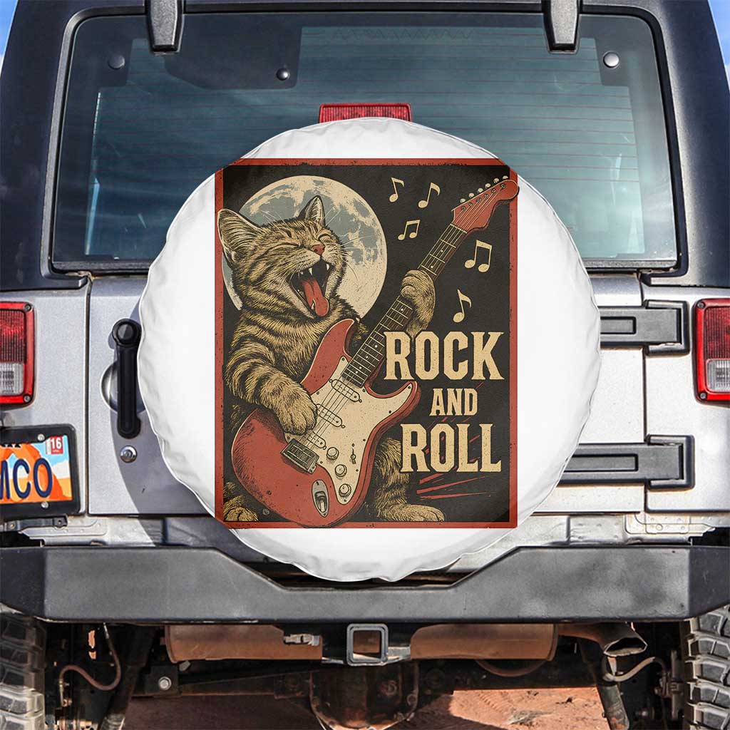 Funny Rock And Roll Spare Tire Cover Cat Playing Electric Guitar Music Lover TS12 No hole White Print Your Wear