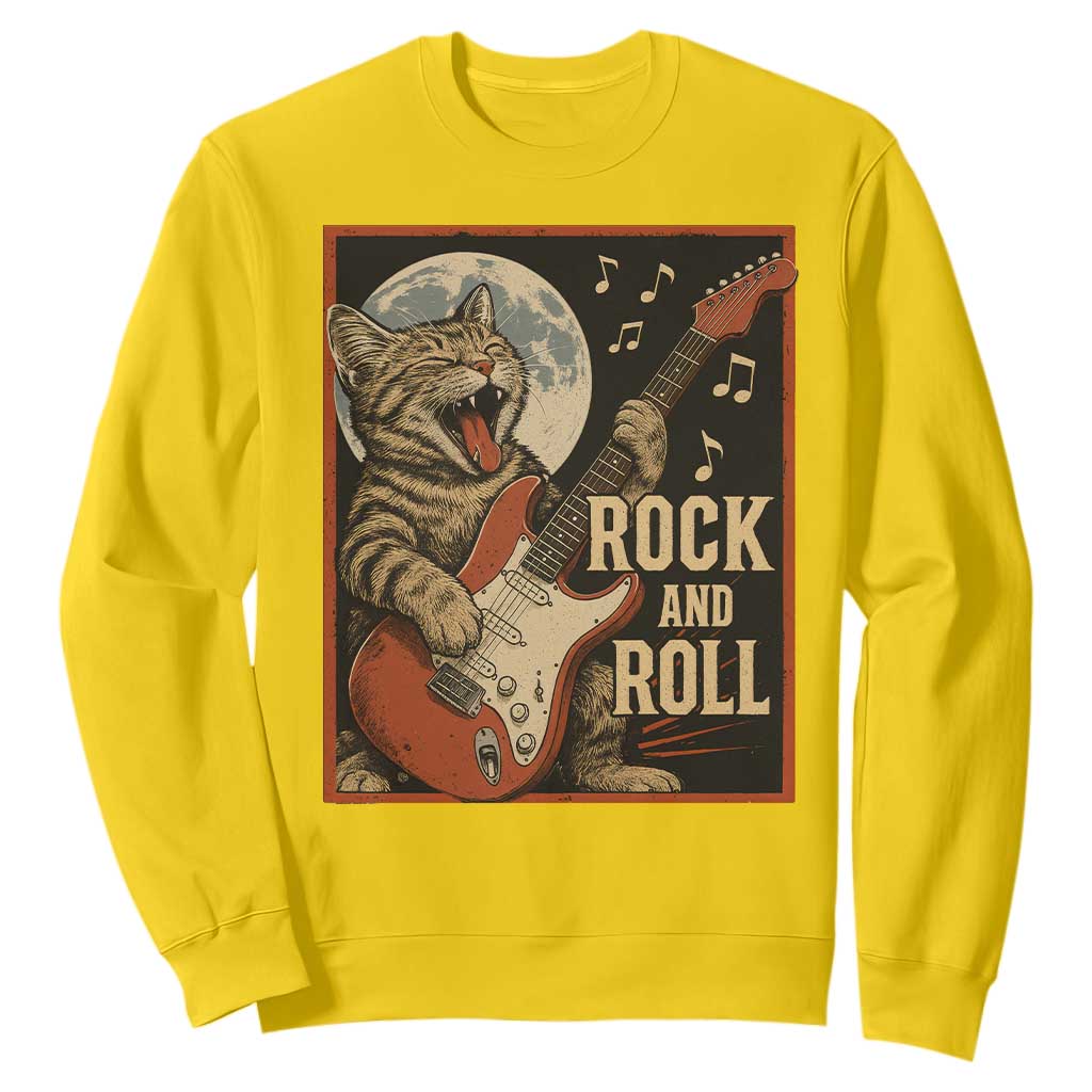 Funny Rock And Roll Sweatshirt Cat Playing Electric Guitar Music Lover TS12 Daisy Print Your Wear