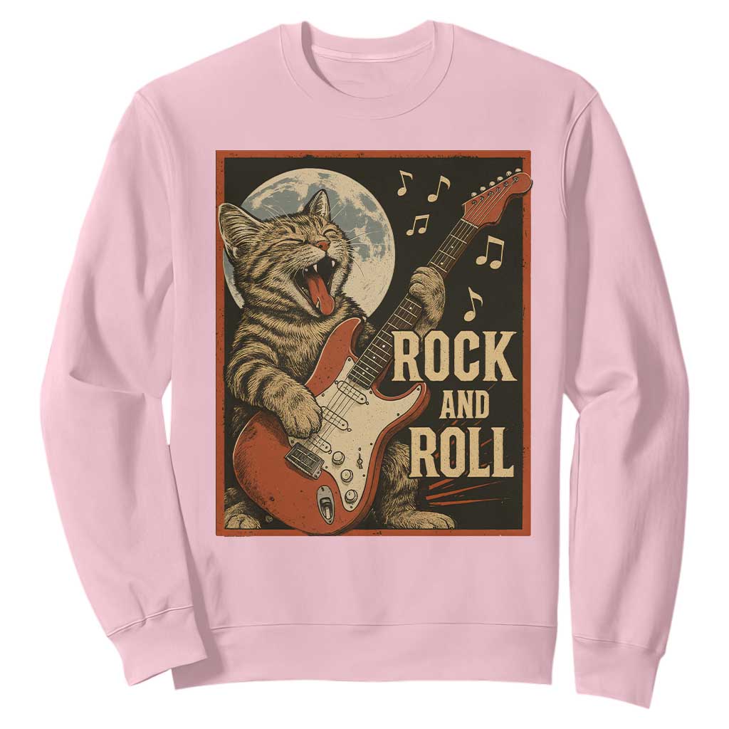 Funny Rock And Roll Sweatshirt Cat Playing Electric Guitar Music Lover TS12 Light Pink Print Your Wear