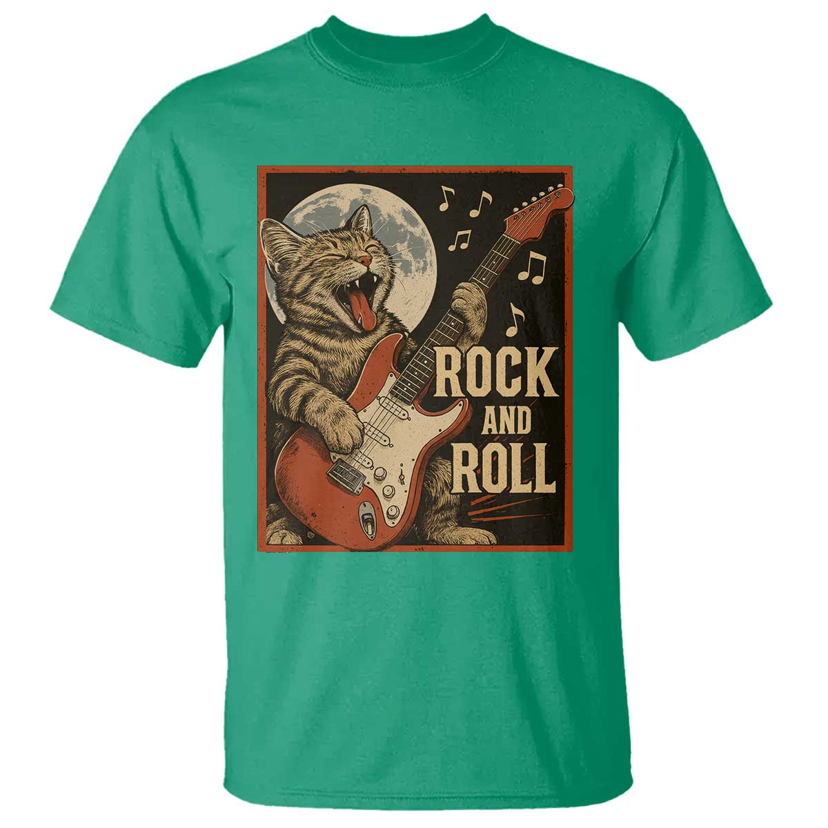Funny Rock And Roll T Shirt Cat Playing Electric Guitar Music Lover TS12 Irish Green Print Your Wear