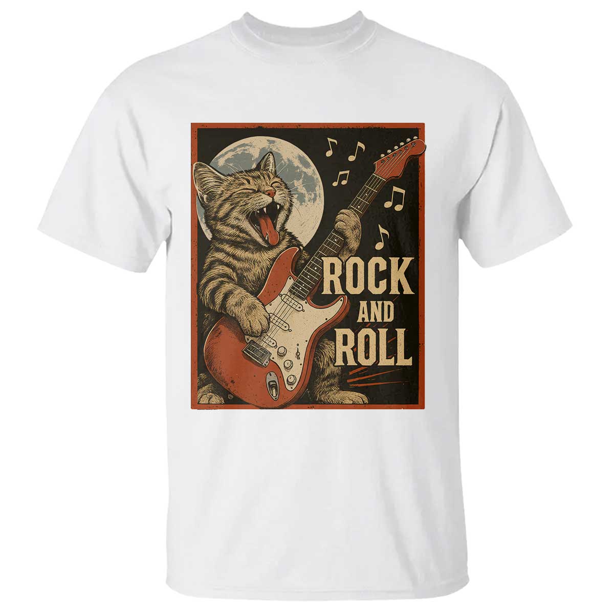 Funny Rock And Roll T Shirt Cat Playing Electric Guitar Music Lover TS12 White Print Your Wear