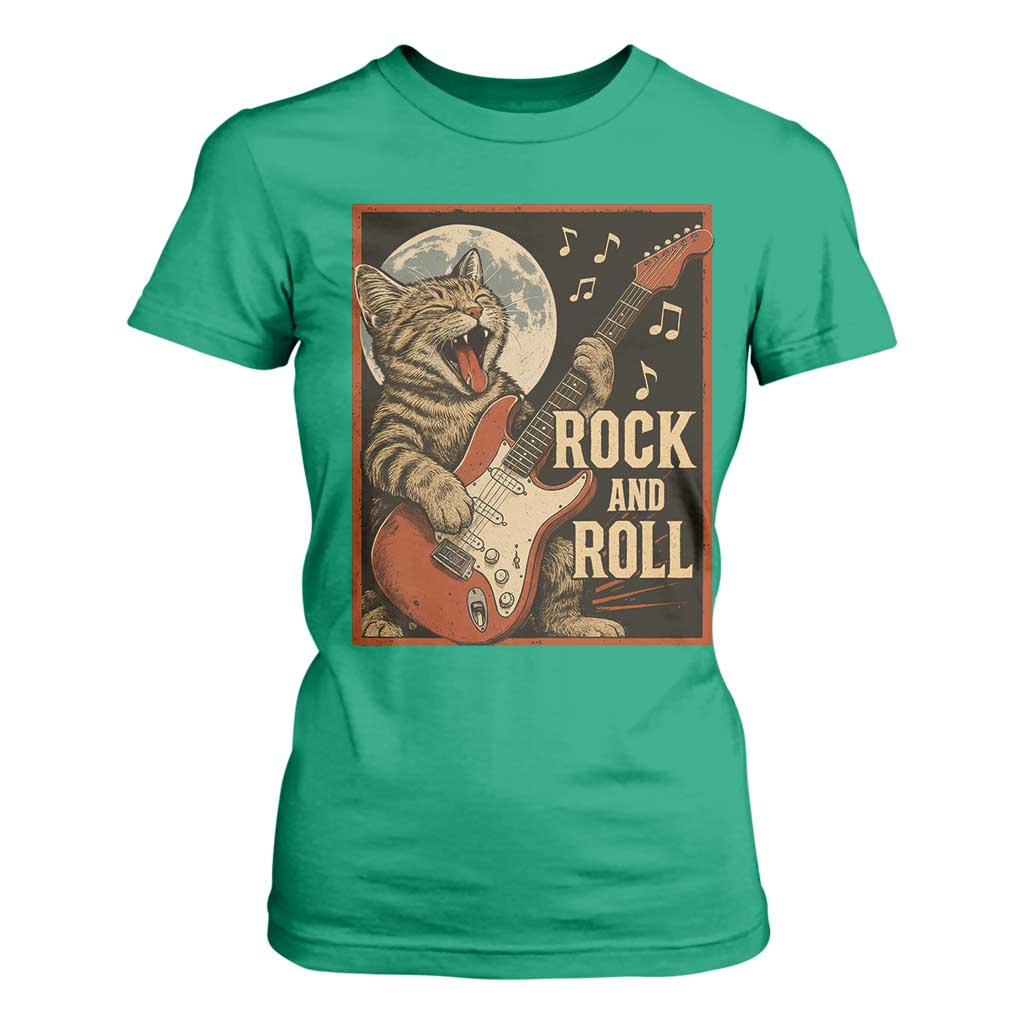 Funny Rock And Roll T Shirt For Women Cat Playing Electric Guitar Music Lover TS12 Irish Green Print Your Wear