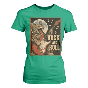 Funny Rock And Roll T Shirt For Women Cat Playing Electric Guitar Music Lover - Print Your Wear