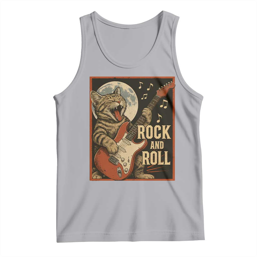 Funny Rock And Roll Tank Top Cat Playing Electric Guitar Music Lover TS12 Athletic Heather Print Your Wear