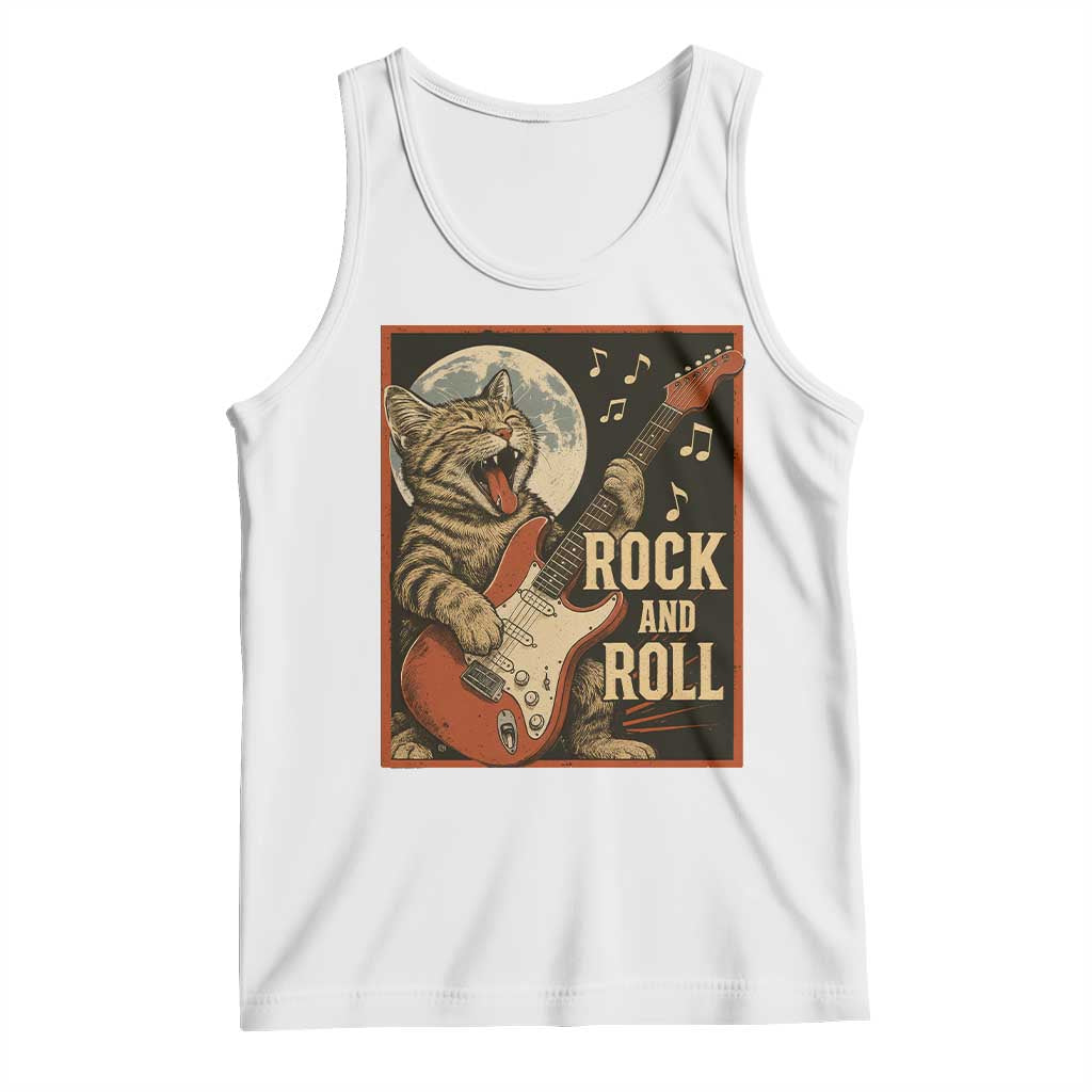 Funny Rock And Roll Tank Top Cat Playing Electric Guitar Music Lover TS12 White Print Your Wear