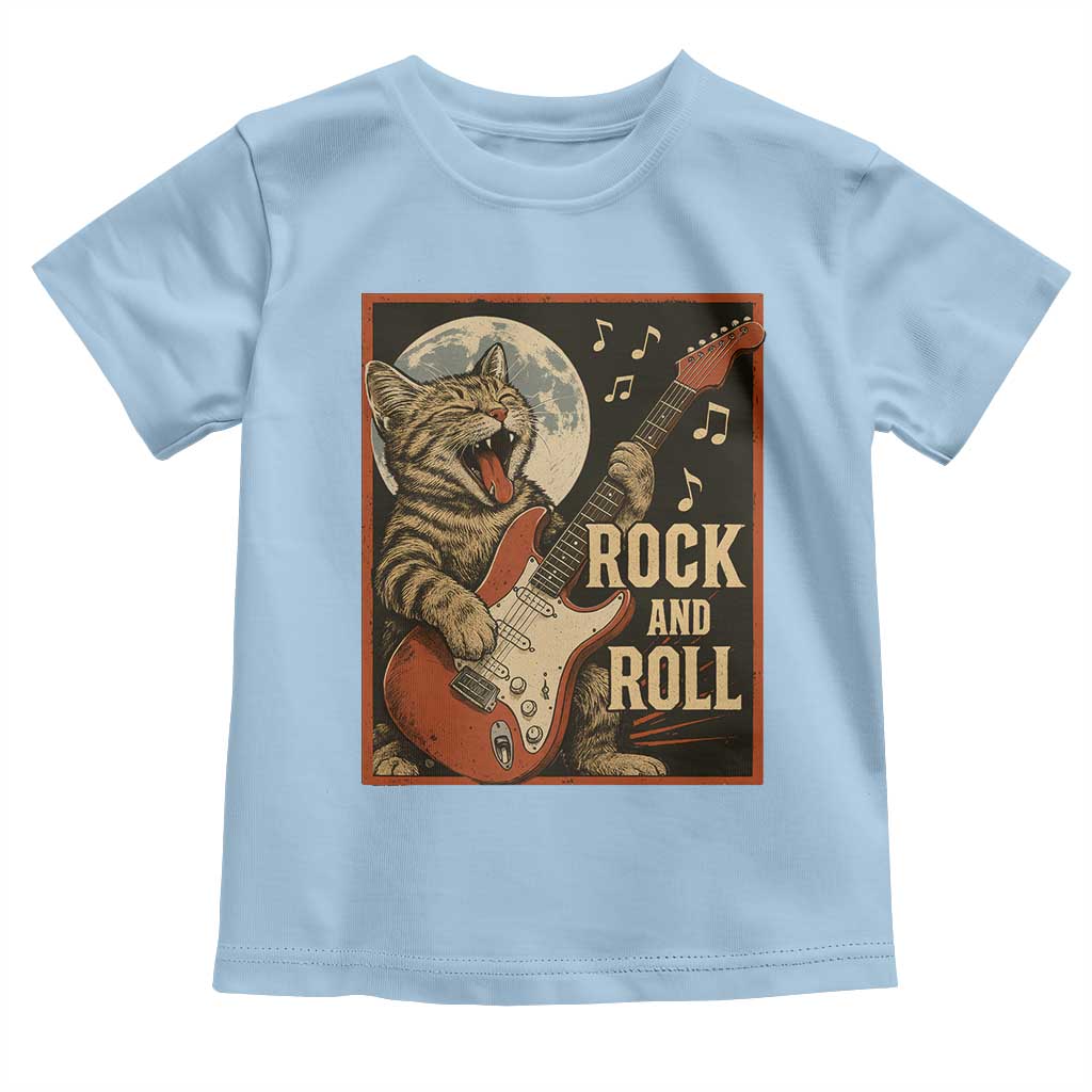 Funny Rock And Roll Toddler T Shirt Cat Playing Electric Guitar Music Lover TS12 Light Blue Print Your Wear