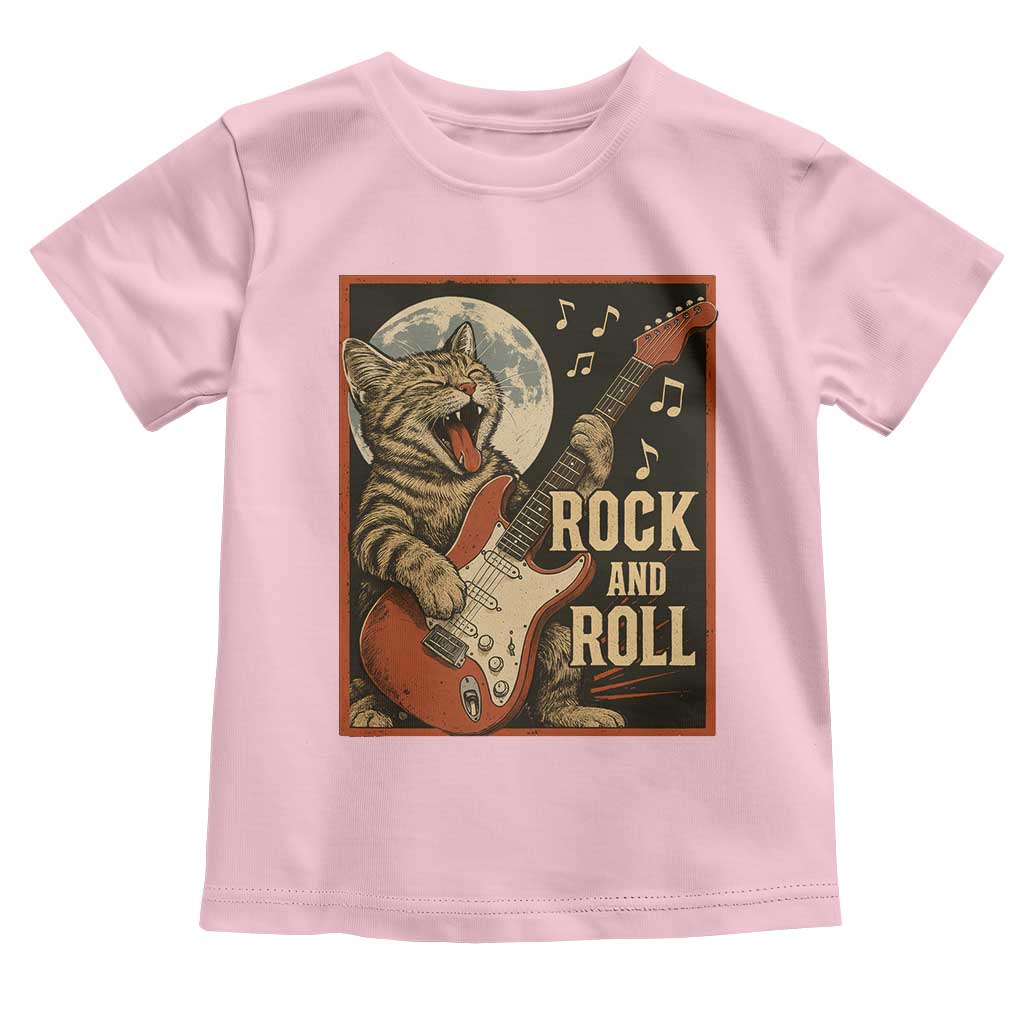 Funny Rock And Roll Toddler T Shirt Cat Playing Electric Guitar Music Lover TS12 Light Pink Print Your Wear