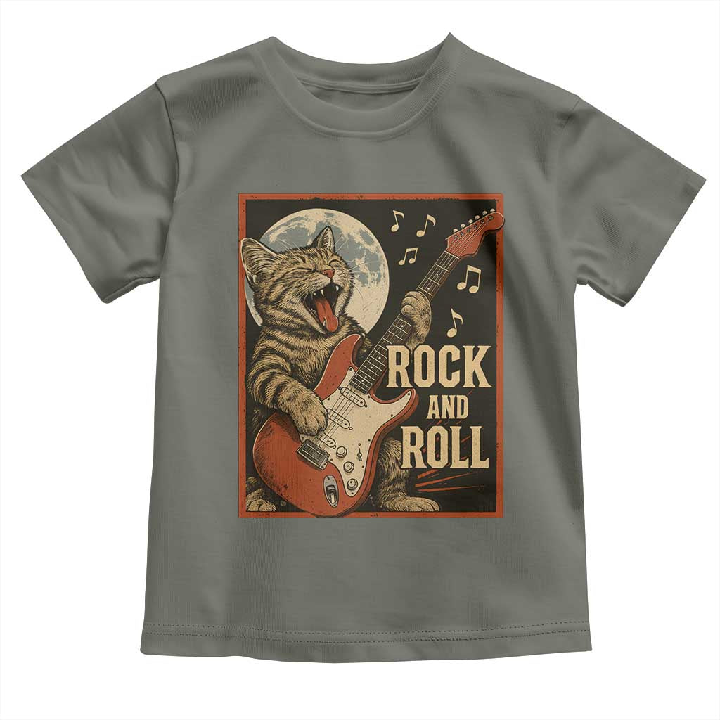 Funny Rock And Roll Toddler T Shirt Cat Playing Electric Guitar Music Lover TS12 Military Green Print Your Wear