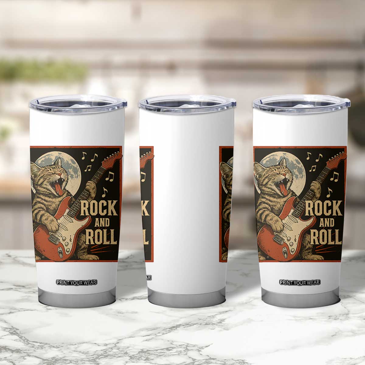 Funny Rock And Roll Tumbler Cup Cat Playing Electric Guitar Music Lover TS12 Print Your Wear