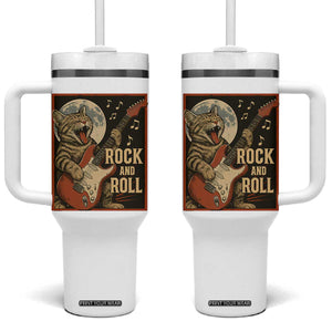 Funny Rock And Roll Tumbler With Handle Cat Playing Electric Guitar Music Lover TS12 One Size: 40 oz White Print Your Wear