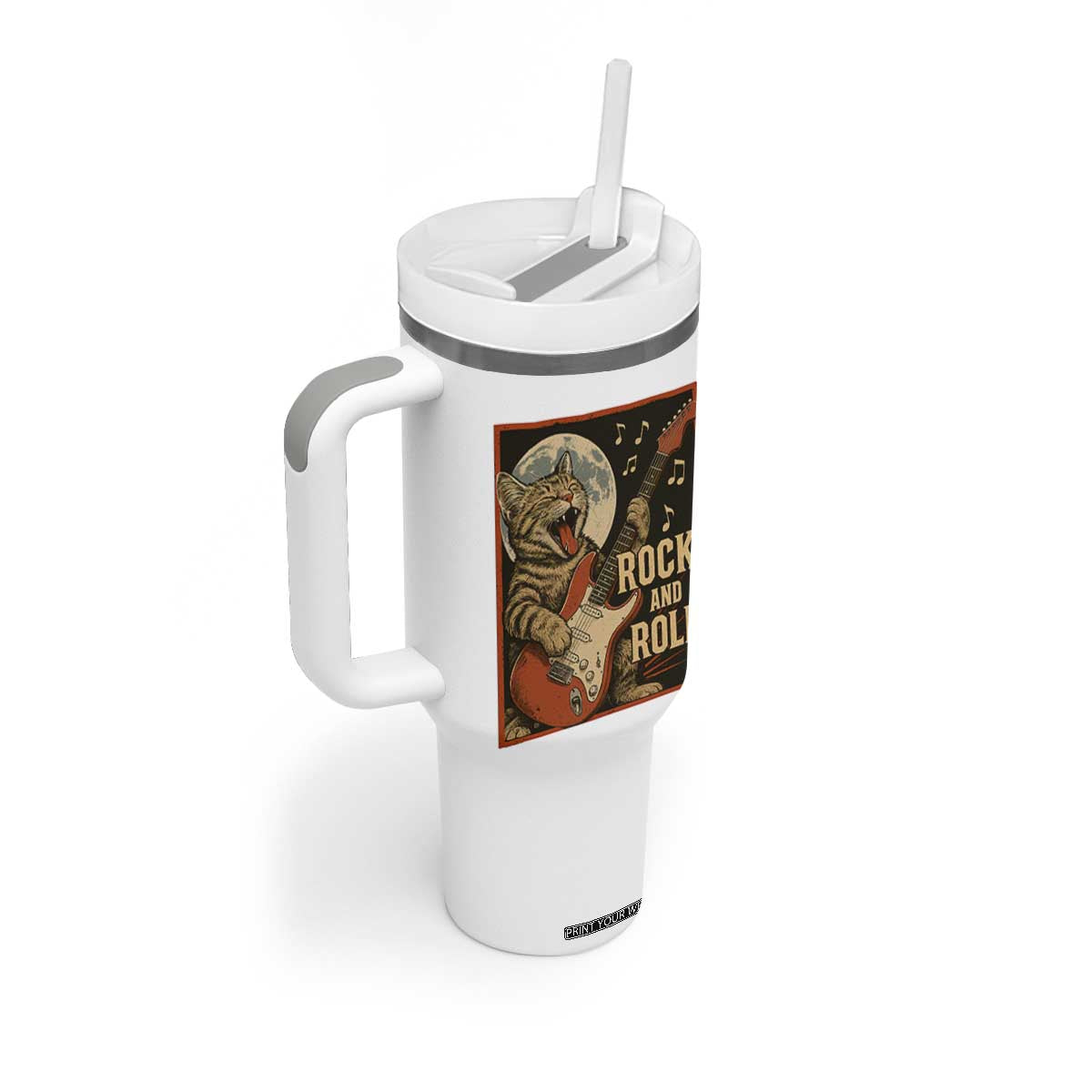 Funny Rock And Roll Tumbler With Handle Cat Playing Electric Guitar Music Lover TS12 Print Your Wear