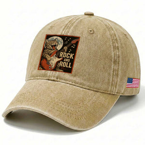 Funny Rock And Roll Washed Cotton Baseball Cap Cat Playing Electric Guitar Music Lover TS12 Print Your Wear