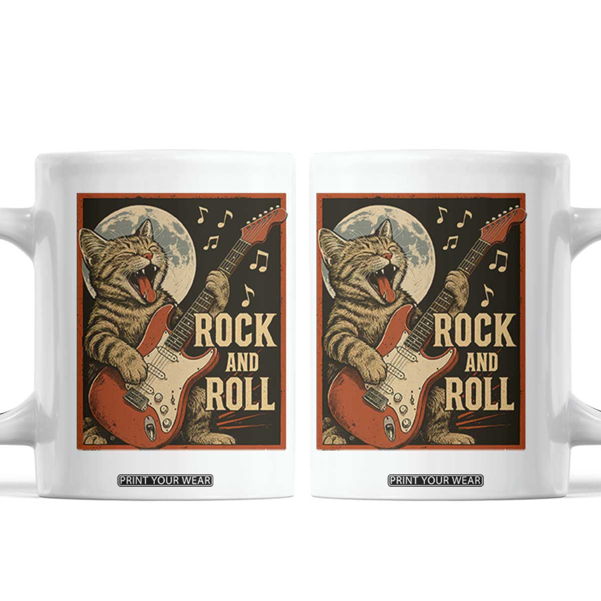 Funny Rock And Roll Coffee Mug Cat Playing Electric Guitar Music Lover TS12 White Print Your Wear