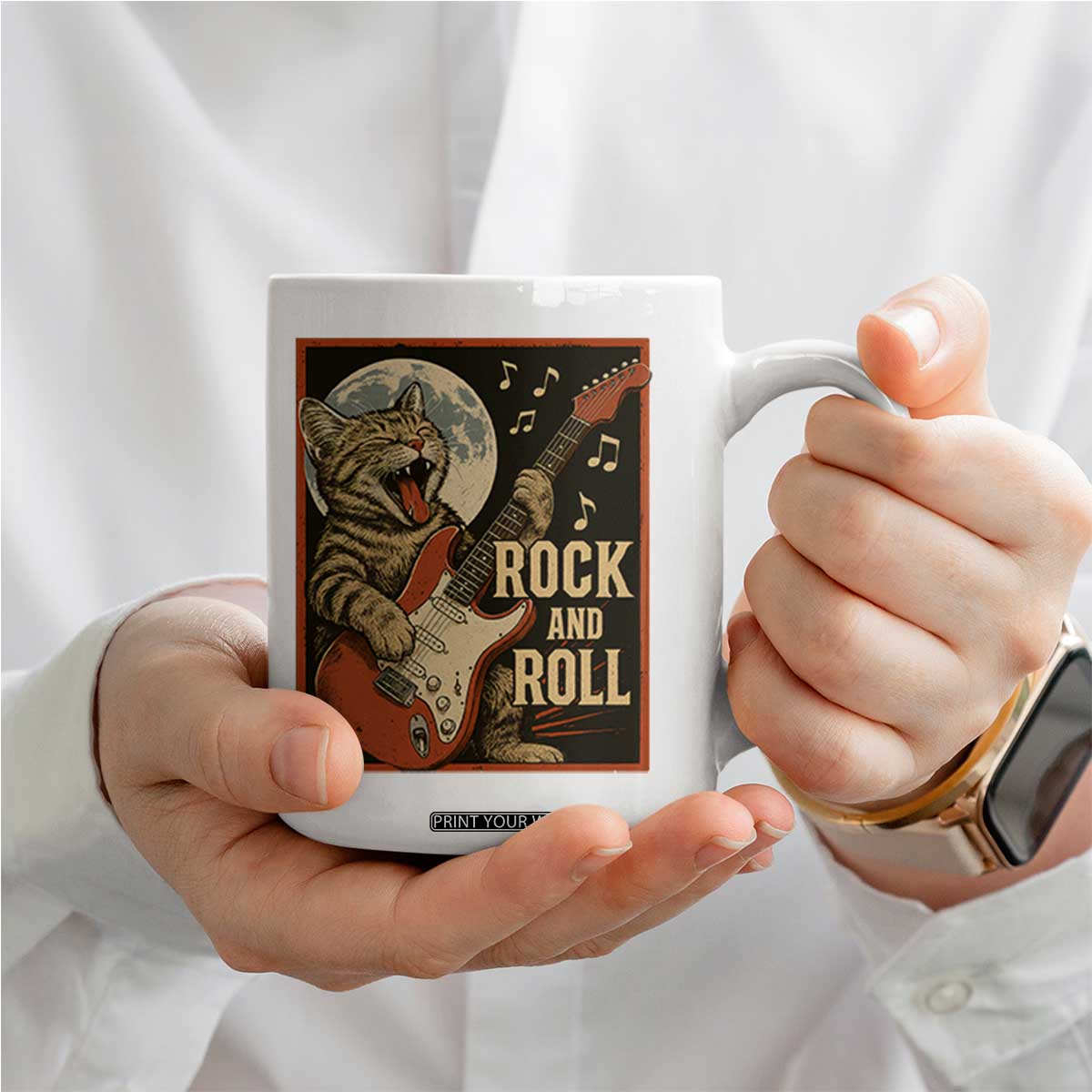 Funny Rock And Roll Coffee Mug Cat Playing Electric Guitar Music Lover TS12 Print Your Wear