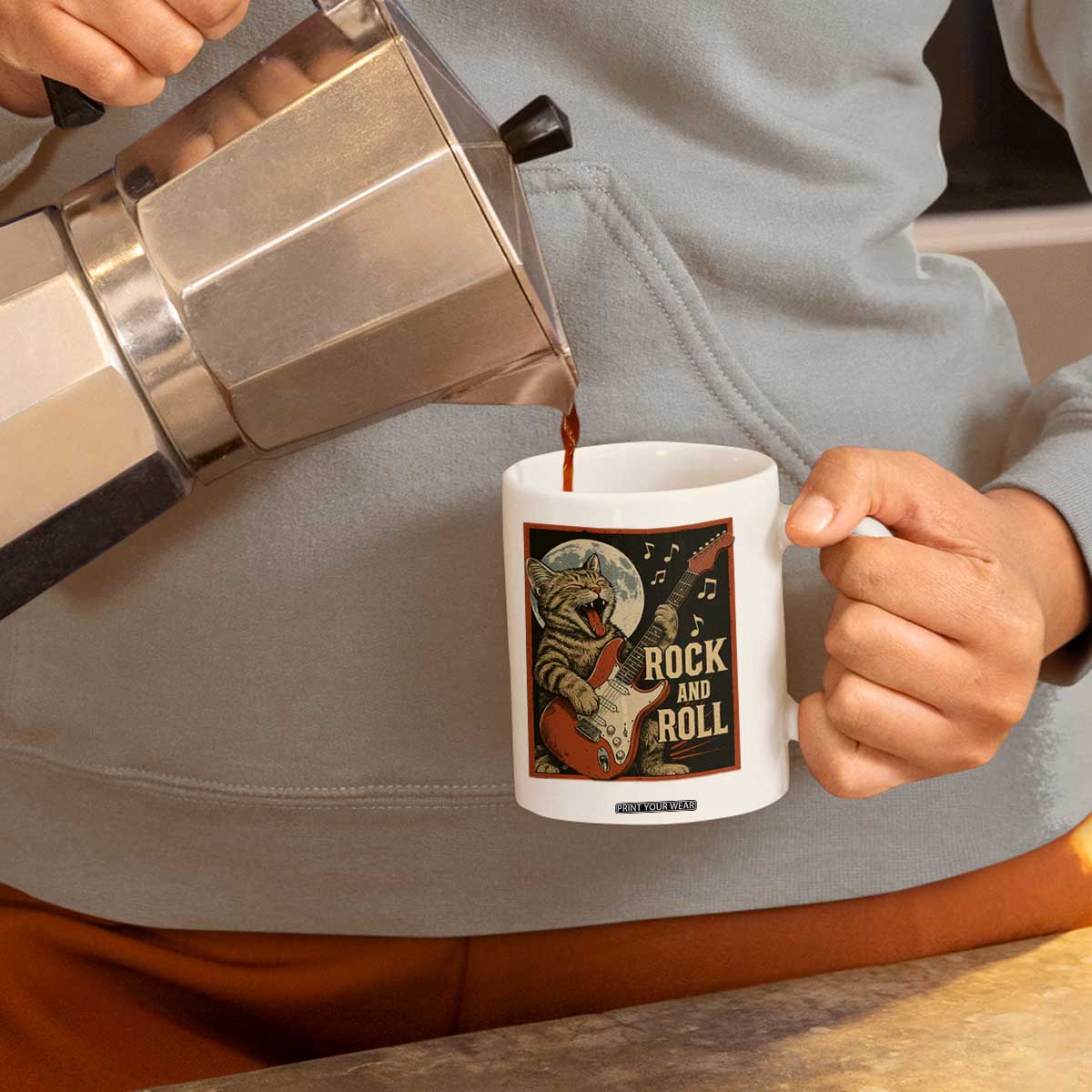 Funny Rock And Roll Coffee Mug Cat Playing Electric Guitar Music Lover TS12 Print Your Wear