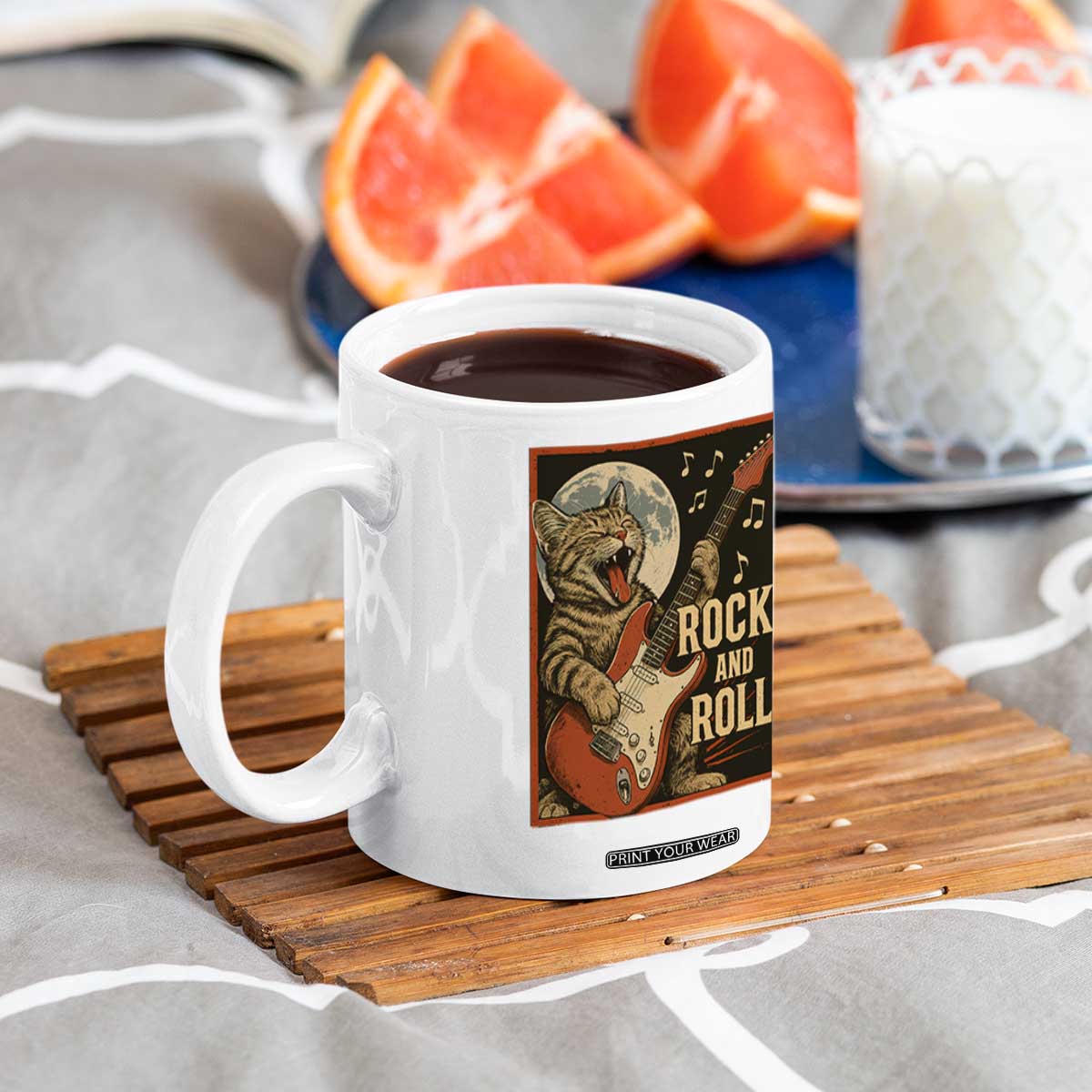 Funny Rock And Roll Coffee Mug Cat Playing Electric Guitar Music Lover TS12 Print Your Wear