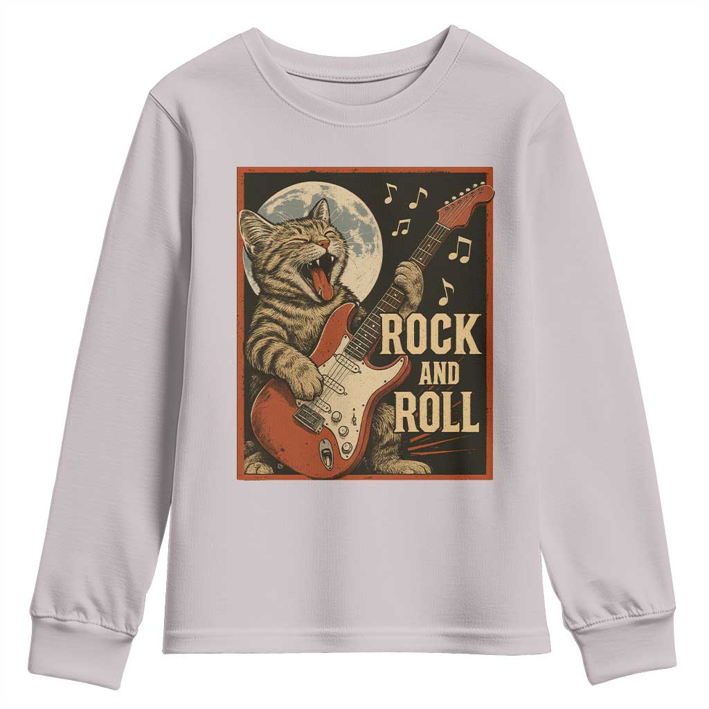 Funny Rock And Roll Youth Sweatshirt Cat Playing Electric Guitar Music Lover TS12 Ice Gray Print Your Wear