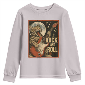 Funny Rock And Roll Youth Sweatshirt Cat Playing Electric Guitar Music Lover TS12 Ice Gray Print Your Wear