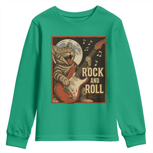 Funny Rock And Roll Youth Sweatshirt Cat Playing Electric Guitar Music Lover TS12 Irish Green Print Your Wear