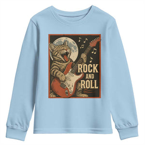Funny Rock And Roll Youth Sweatshirt Cat Playing Electric Guitar Music Lover TS12 Light Blue Print Your Wear