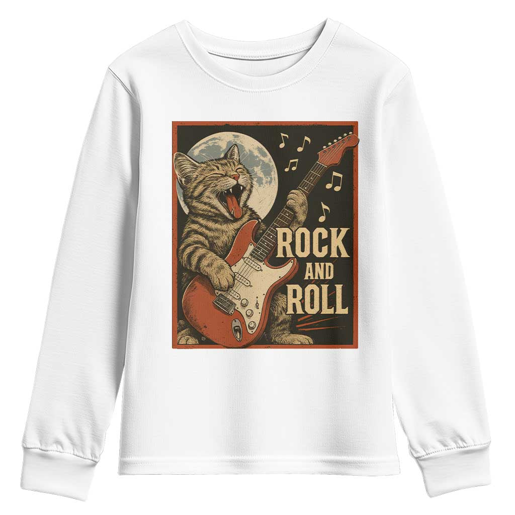 Funny Rock And Roll Youth Sweatshirt Cat Playing Electric Guitar Music Lover TS12 White Print Your Wear
