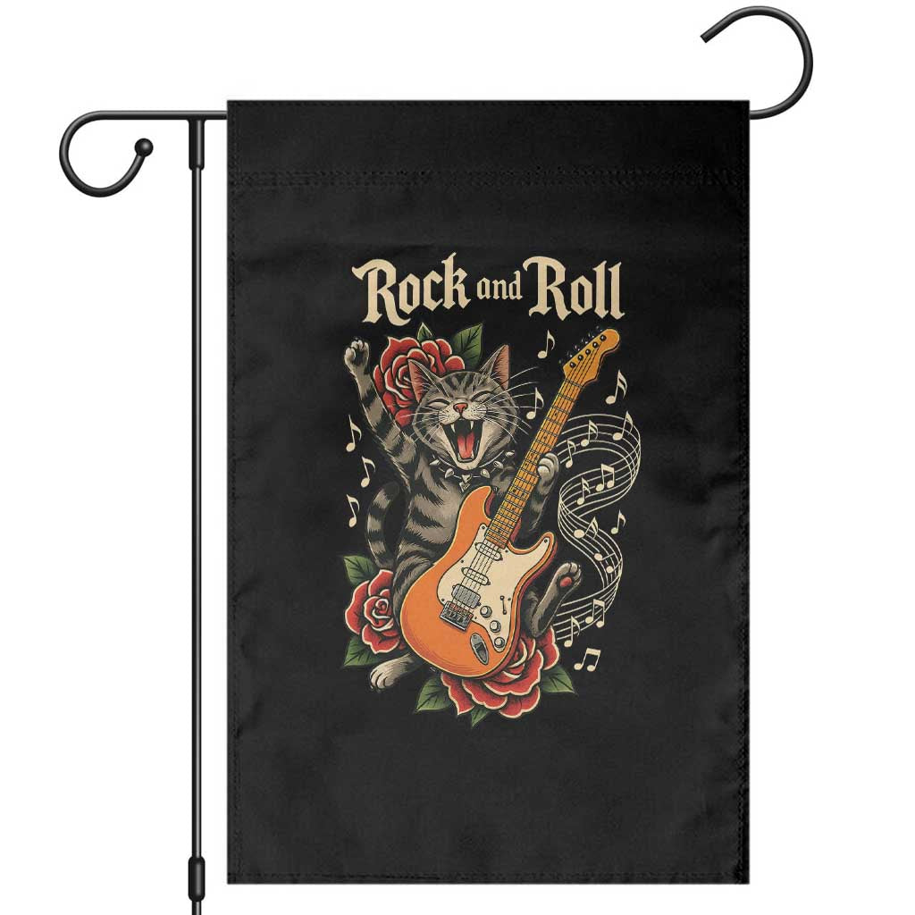 Funny Rock Star Cat Playing Electric Guitar Garden Flag Music Lover TS12 Black Print Your Wear