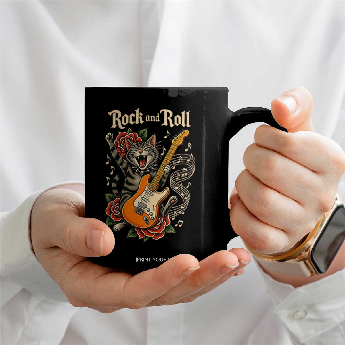Funny Rock Star Cat Playing Electric Guitar Coffee Mug Music Lover TS12 Print Your Wear