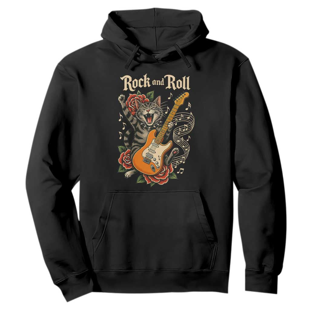 Funny Rock Star Cat Playing Electric Guitar Hoodie Music Lover TS12 Black Print Your Wear
