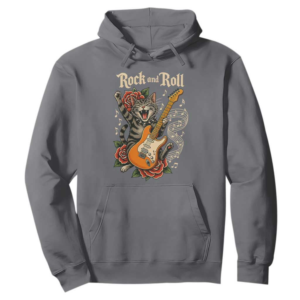 Funny Rock Star Cat Playing Electric Guitar Hoodie Music Lover TS12 Charcoal Print Your Wear