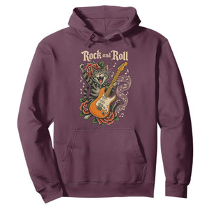 Funny Rock Star Cat Playing Electric Guitar Hoodie Music Lover TS12 Maroon Print Your Wear