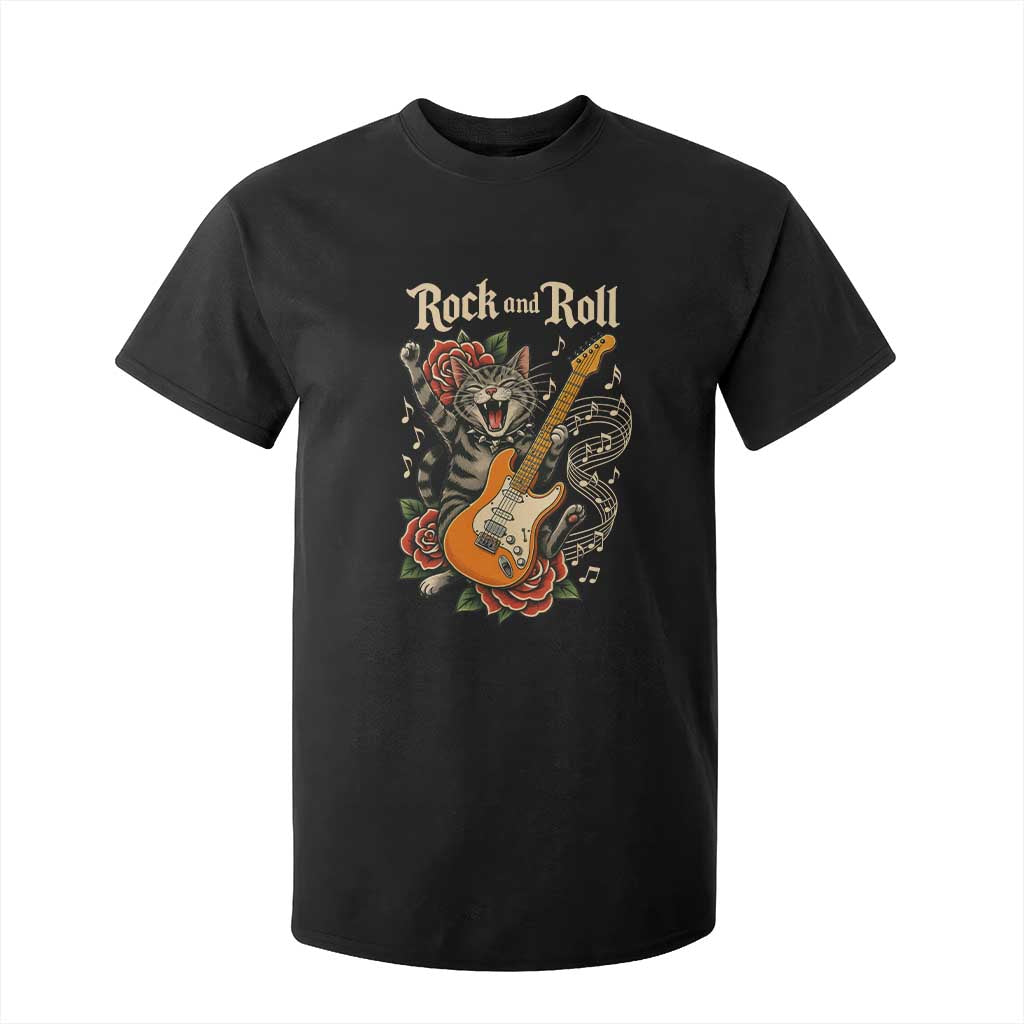 Funny Rock Star Cat Playing Electric Guitar T Shirt For Kid Music Lover TS12 Black Print Your Wear